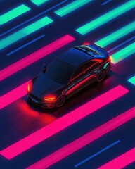 Naklejka premium Autonomous vehicle revolutionizing mobility market urban streets digital art futuristic environment aerial view innovative concepts for sustainable transport