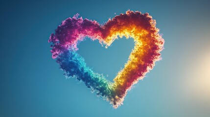 Fototapeta premium Colorful heart-shaped cloud formation in a bright blue sky.
