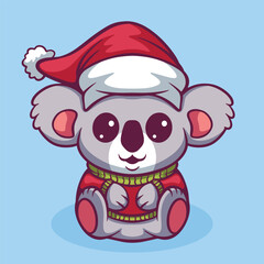 Cute christmas koala cartoon hand drawn illustration