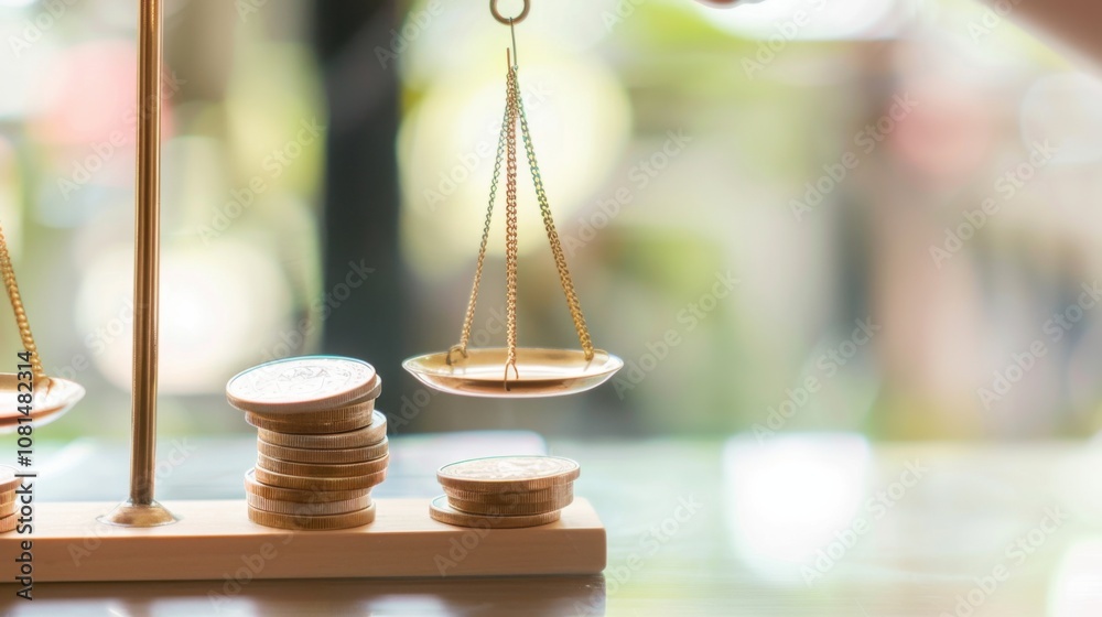 Poster a meaningful depiction of social equity, showing a set of balance scales with differently sized weig