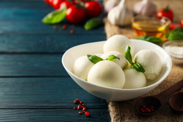 Mozzarella cheese, concept of tasty and delicious dairy products