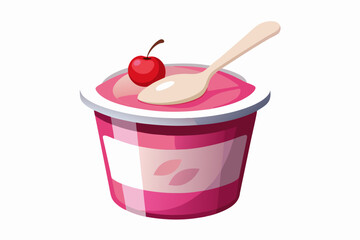 Cherry Yogurt. A plastic yogurt pot with a spoon isolated on a white background