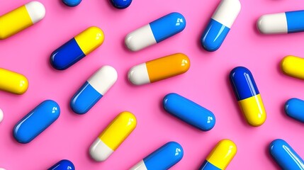 Colorful Capsules Medicine Pharmacy Healthcare Pills Drugs Tablets Treatment Medication Wellness