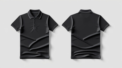AI generative. Mock up of blank t-shirt, black color front and back view on white background. 2