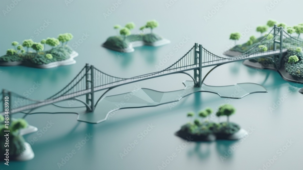 Poster a meaningful scene of equitable design, depicting a series of differently sized bridges connecting v
