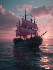 Fototapeta premium A pink concept ship in the pink sea 