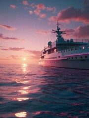 Fototapeta premium A pink concept ship in the pink sea 