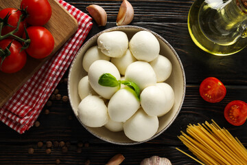 Mozzarella cheese, concept of tasty dairy products