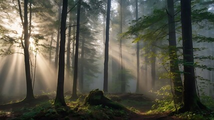 misty morning in the forest