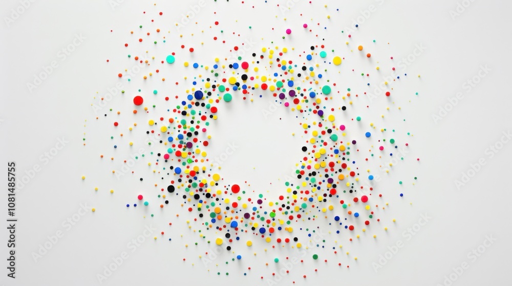 Poster A minimalist composition of colorful dots arranged in a circular pattern on a plain background, Signifying inclusivity and diversity, photography style