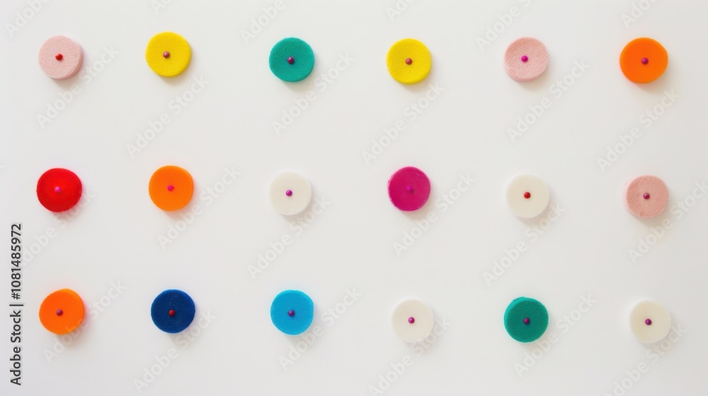 Poster A minimalist representation of colorful dots arranged in a grid pattern on a plain background, Signifying diversity and harmony, photography style