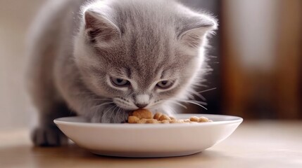 Adorable Kitten Enjoying a Meal