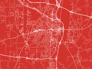 Christmas Map of Tupelo Mississippi, USA in Snowy White on Festive Red Background.