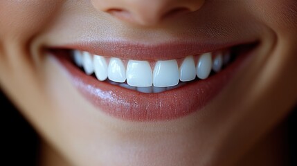 Fototapeta premium Close up of a woman's smiling mouth, showing white, healthy teeth.