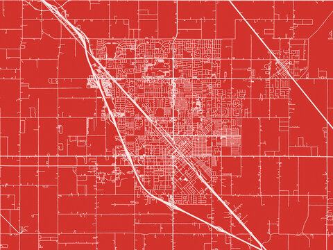 Christmas Map of Turlock  California, USA in Snowy White on Festive Red Background.