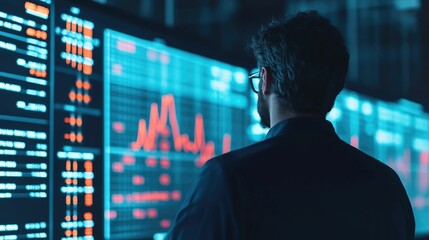 Businessman Presenting Electric Share Icons Over Dynamic Financial Graph Displaying Power and Returns Investment Concept for Corporate Strategy and Planning