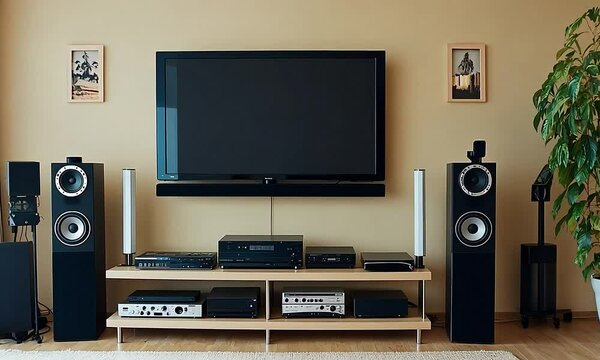 Home Theater System with Large Screen and Speakers with ai generated.
