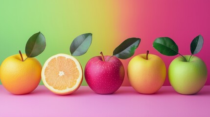 Assorted fruits on a colorful gradient background