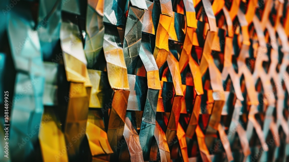Poster A mosaic of abstract patterns in contrasting colors, metaphorizing the dynamic interplay and synergy of diverse talents and skills, photography style