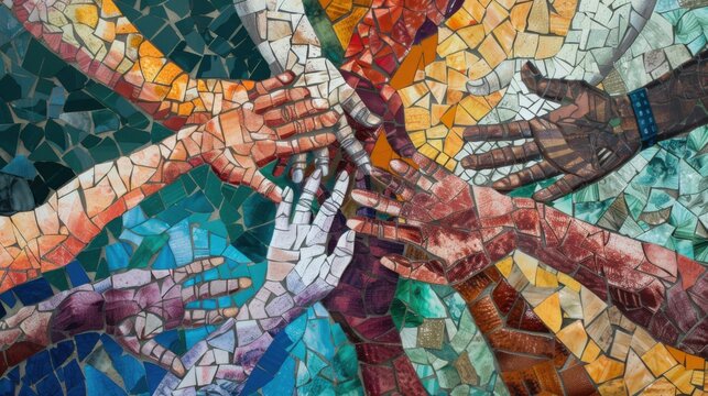 A mosaic of hands of different ages and abilities forming a circle of support, Symbolizing inclusivity and support for persons with disabilities, photography style