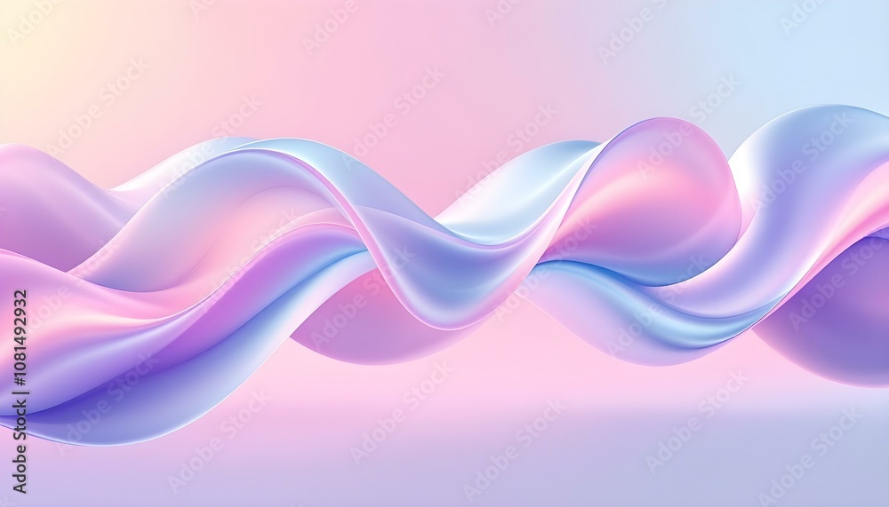 Poster wavy glass shapes background. 3d crystal glass liquid wave with refraction and holographic effect is