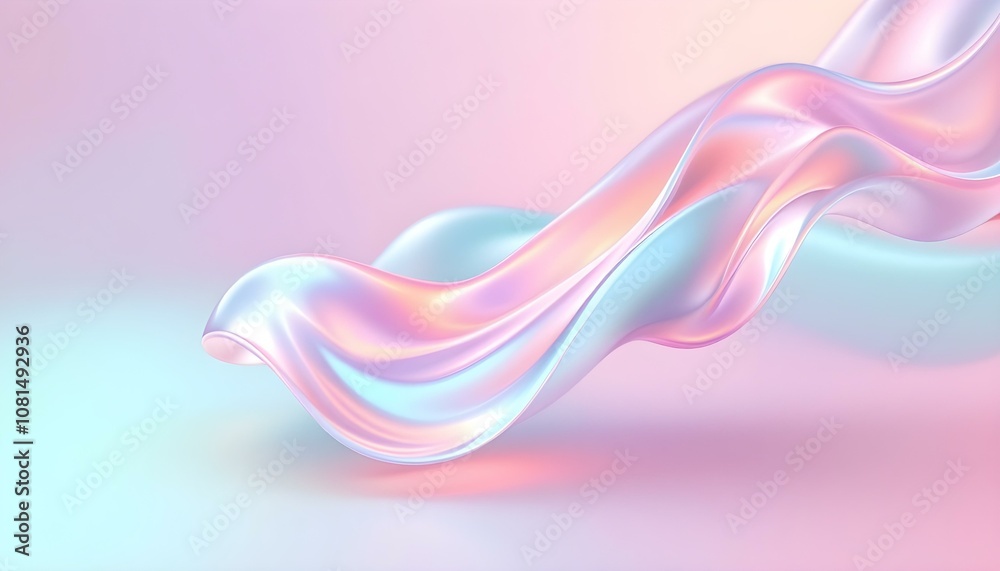 Aufkleber wavy glass shapes background. 3d crystal glass liquid wave with refraction and holographic effect is