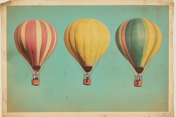 Three vintage hot air balloons in a row.