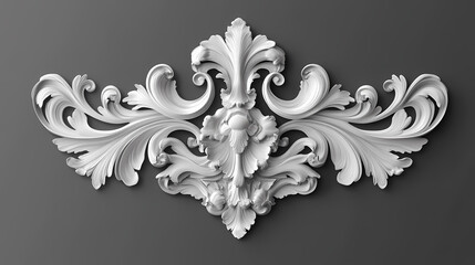 White baroque ornament element isolated on a transparent background. Baroque. Illustration