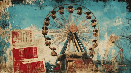 Fototapeta premium Vintage Ferris wheel with grunge background.