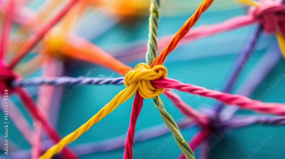 Aufkleber a network of interconnected threads in various hues forming a resilient fabric, metaphorizing the in