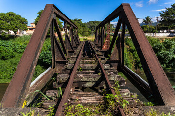 Fototapeta premium Old railway bridge in the city of Itariri, was built in 1910 to help with logistics with the arrival of the Railway Station in the city.