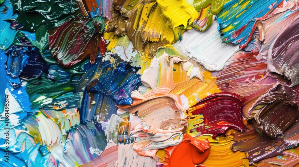 Poster a palette of paint strokes in different shades blending harmoniously, representing the richness and 