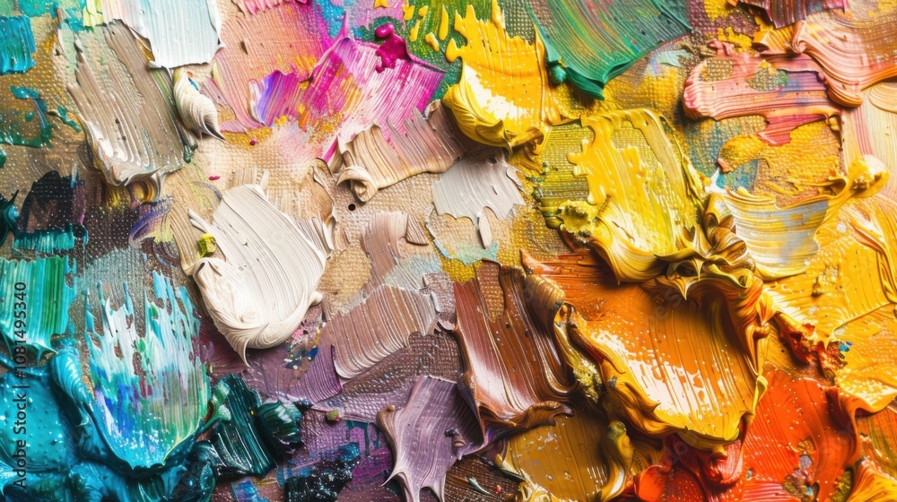 Poster a palette of paint strokes in different shades blending harmoniously, representing the richness and 