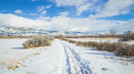 Exploring a Snowy Pathway: A Winter Wonderland Background