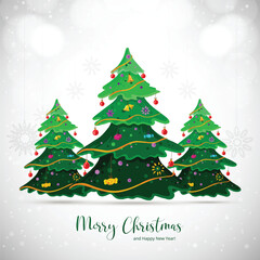 Merry christmas green tree card on white background