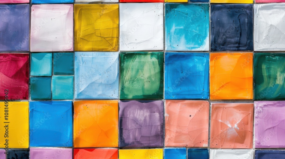 Poster A patchwork of colorful squares in a grid pattern, metaphorically representing the diverse yet interconnected elements of an inclusive community, minimalist style