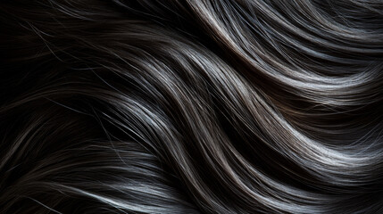 Naklejka premium Macro shot of a beautiful woman's long wavy brunette hair elegant fashion background with copy space. for hair care advertising barber shop spa salon