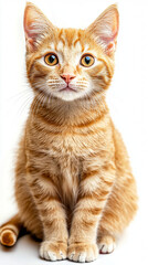 Fototapeta premium A cute cat on simple background looks at camera white background with copy space. pet fashion portrait minimalism adorable wallpaper 