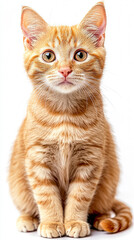 Obraz premium A cute cat on simple background looks at camera white background with copy space. pet fashion portrait minimalism adorable wallpaper 