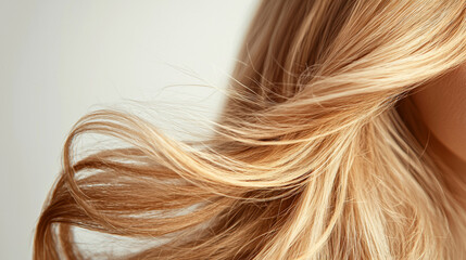 Fototapeta premium Macro shot of a beautiful woman's long wavy golden hair elegant fashion background with copy space. for hair care advertising barber shop spa salon