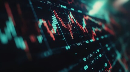 Abstract Background of Financial Data with Fluctuating Graphs and Charts Showing Stock Market Trends and Market Analysis in a Dynamic Digital Format
