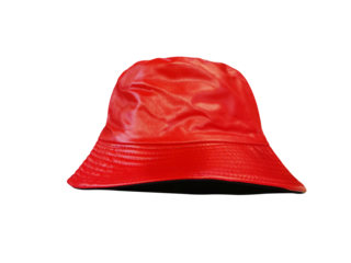 Red bucket hat PNG transparent.