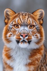 Fototapeta premium A captivating portrait of a leopard with a focused gaze, showcasing its striking facial patterns and vibrant fur in a natural setting.