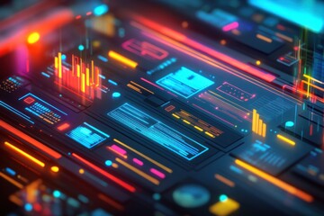 Naklejka premium Abstract digital background with glowing neon lines and data streams in a futuristic style.