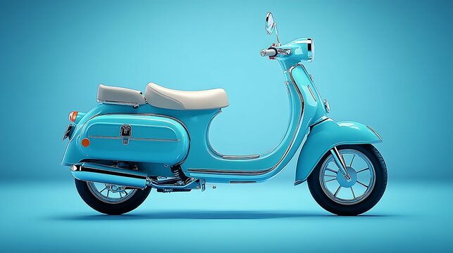 Vintage scooter ride urban setting vehicle showcase blue background side view retro style
