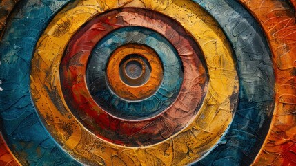Fototapeta premium A colorful abstract background with concentric circles in yellow, blue, orange, and red hues.