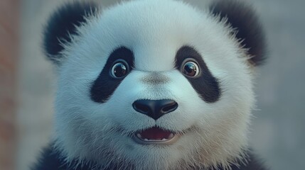 Obraz premium An expressive Giant Panda with wide eyes displaying curiosity and charm with its fluffy black and white fur.