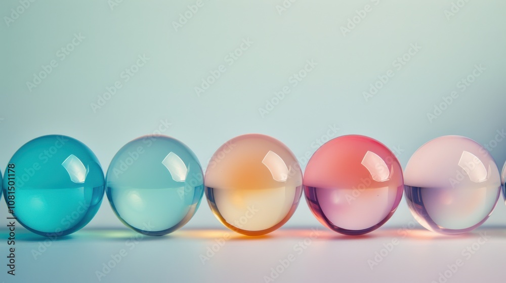 Poster A powerful image of a series of differently colored, transparent glass balls stacked and aligned, creating a gradient effect
