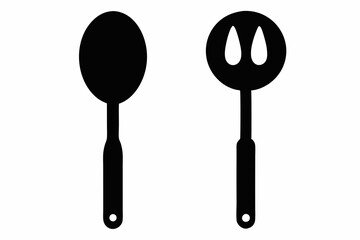 spoon vector icon, fork spoon black icon, set of kitchen utensils silhouette vector