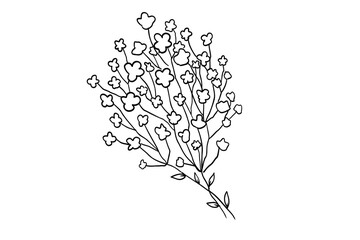 シンプルなミモザの線画ベクターイラスト　黒